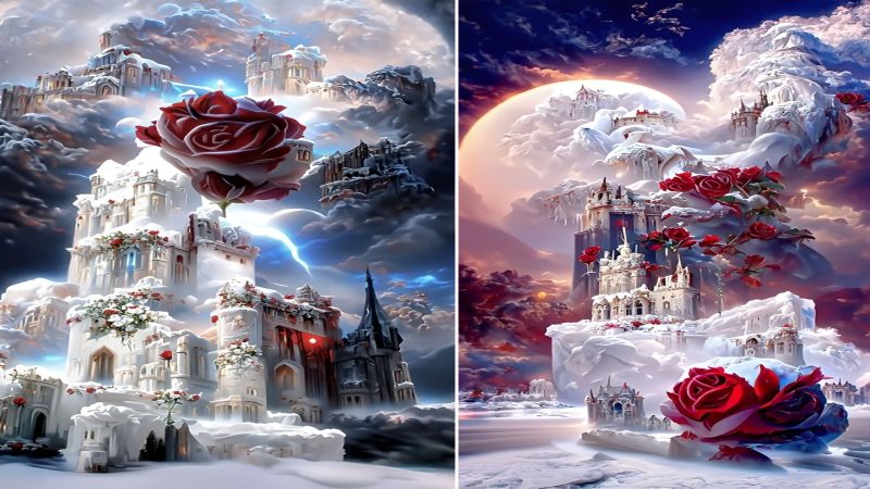 Snow castles and delicate roses: a stunning combination