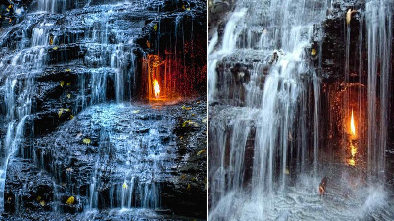 Discover the Waterfall that Hides a “Flame that Never Goes Out”