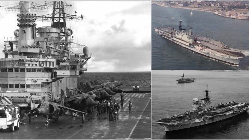 HMS Hermes (R12): A Glimpse of Glory as the Legendary Carrier Departs Pompey in 1981